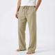 Men's Wide Leg Trousers, Drawstring Waist Relaxed Regular Fit Casual Summer Trousers