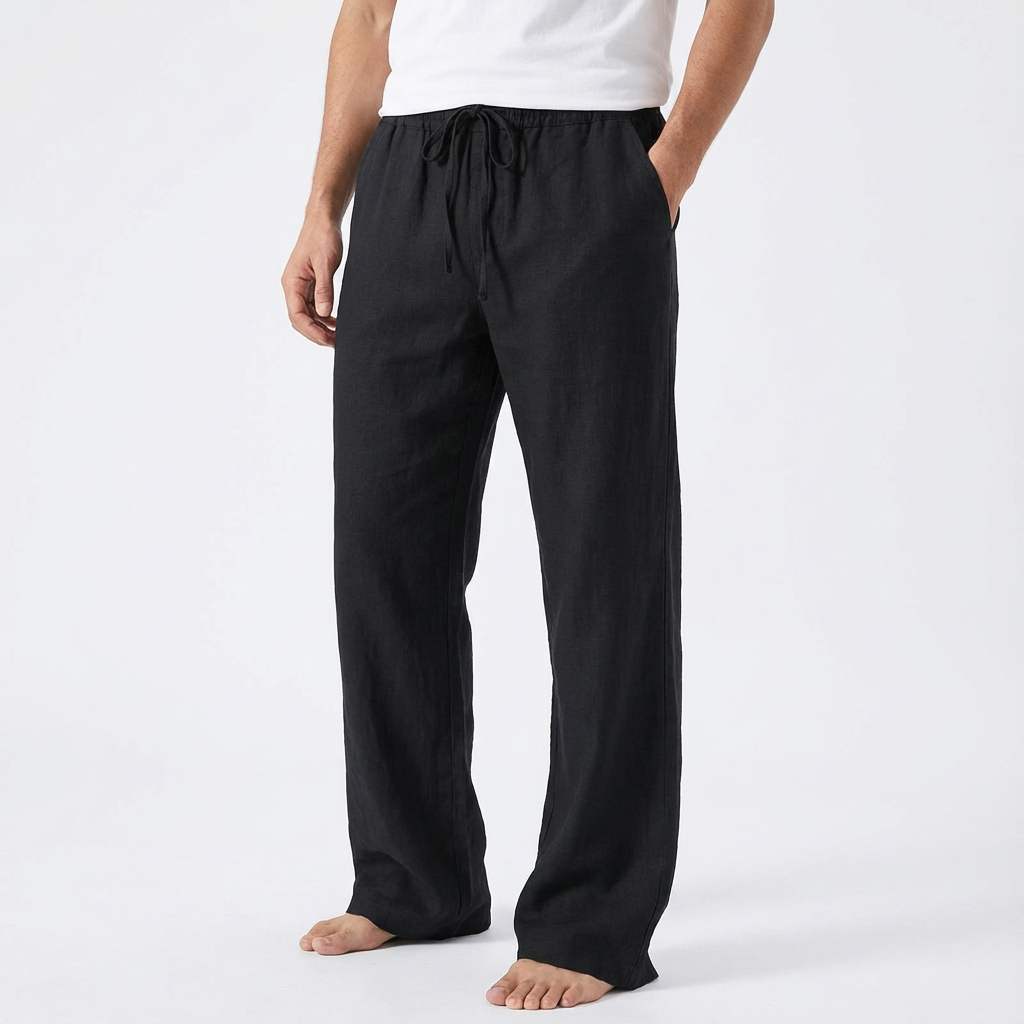 Men's Wide Leg Trousers, Drawstring Waist Relaxed Regular Fit Casual Summer Trousers