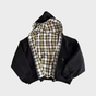 Reversible oversized hooded sweatshirt with plaid inner side and zip front