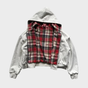 Reversible oversized hooded sweatshirt with plaid inner side and zip front