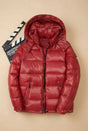 Men's quilted hooded puffer jacket with zip fastening and multiple pockets