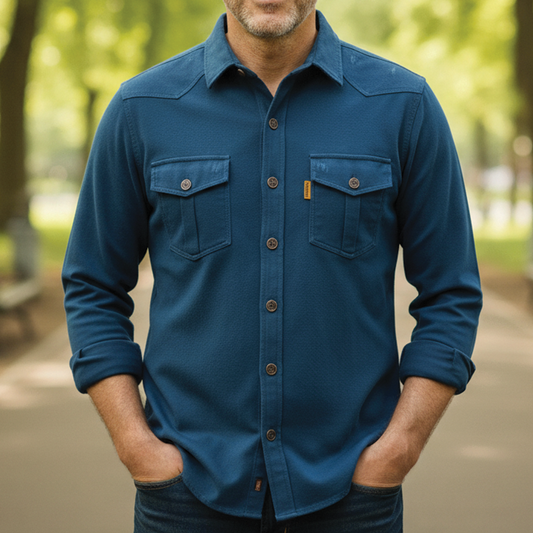 Men's Cotton Casual Shirt, Long Sleeve Button-Down Tailored Fit with Chest Pockets