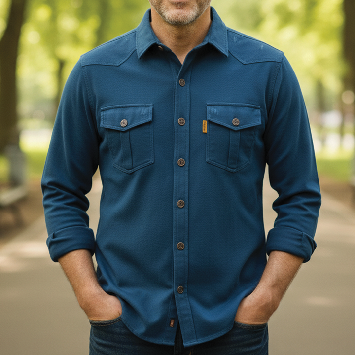 Men's Cotton Casual Shirt, Long Sleeve Button-Down Tailored Fit with Chest Pockets