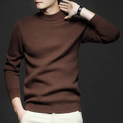 Men's plain mock-neck sweater with ribbed trims