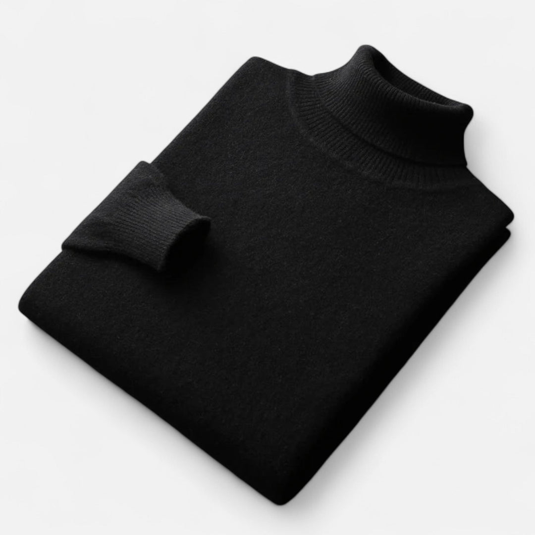 Men's plain roll-neck sweater with ribbed collar and cuffs