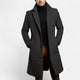 Men's long coat with notched lapels, button front and side pockets