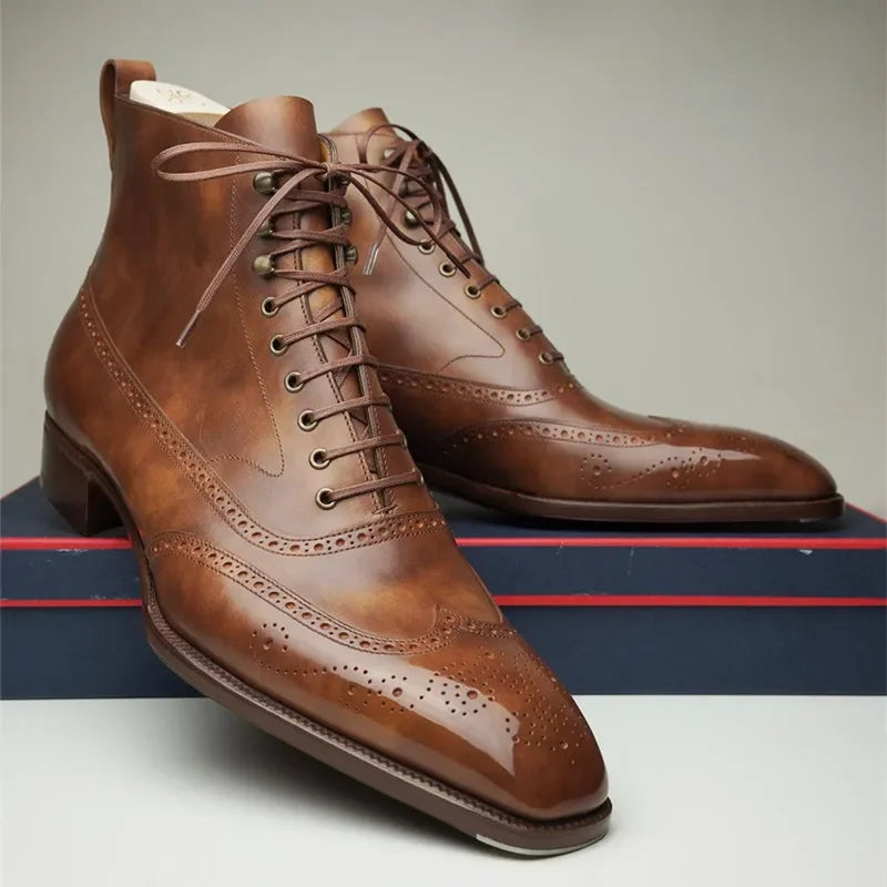 Men's lace-up brogue ankle boots with wingtip toe detailing