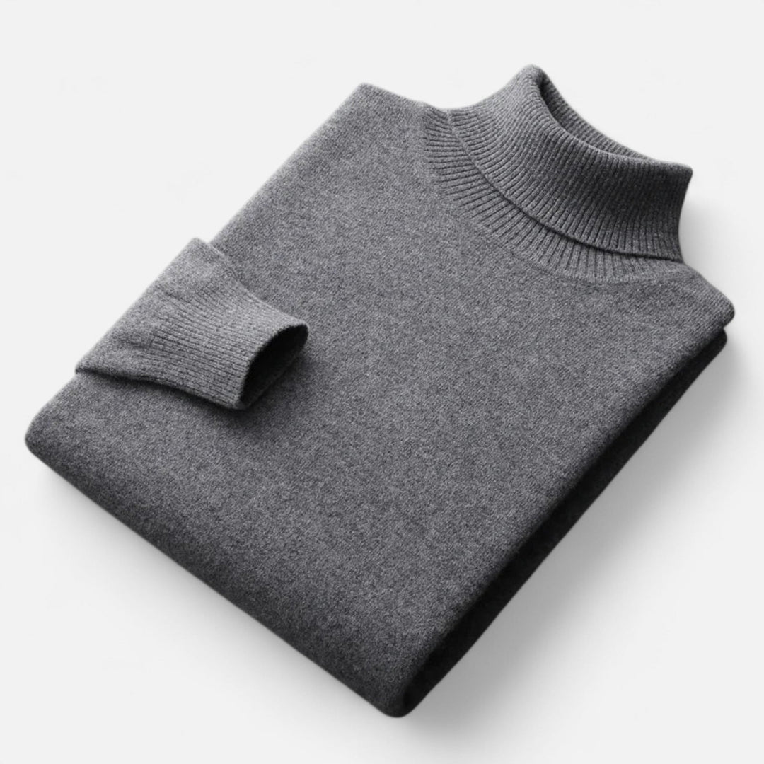 Men's plain roll-neck sweater with ribbed collar and cuffs