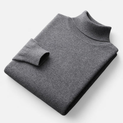 Men's plain roll-neck sweater with ribbed collar and cuffs