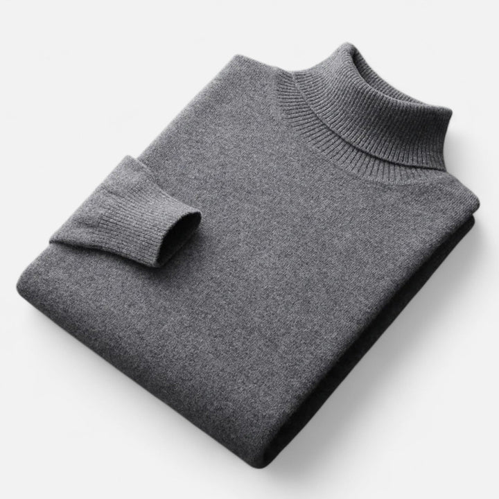 Men's plain roll-neck sweater with ribbed collar and cuffs