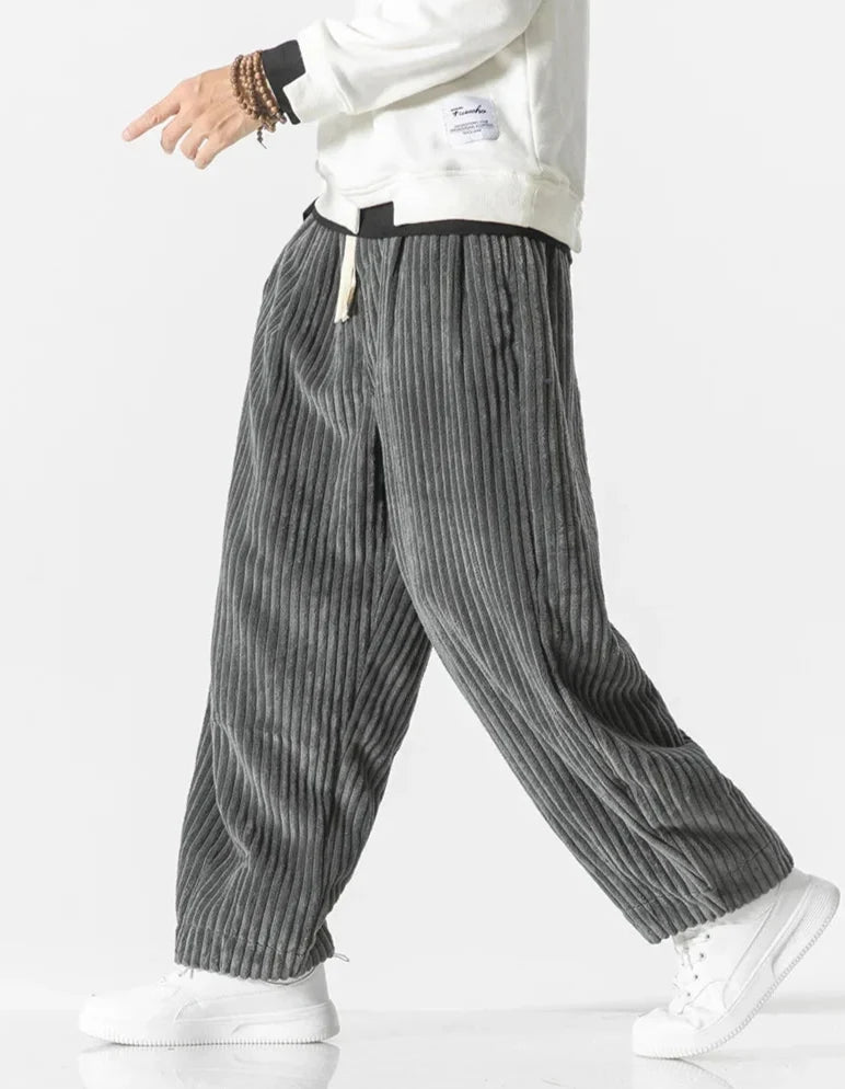 Wide-leg ribbed corduroy trousers with a drawstring waist