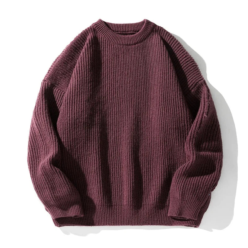 Ribbed knit sweater with crew neckline and long sleeves