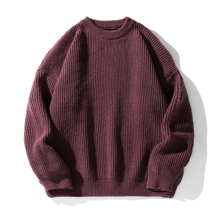 Ribbed knit sweater with crew neckline and long sleeves
