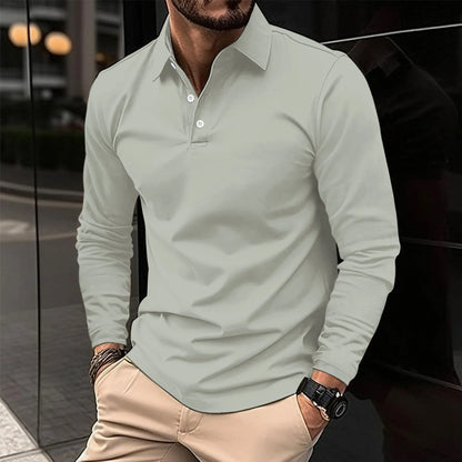 Men's long sleeve collared polo shirt with button placket