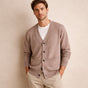 Men's V-neck button cardigan with long sleeves and patch pockets