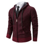 Men's textured full-zip hooded jumper with long sleeves and front pockets