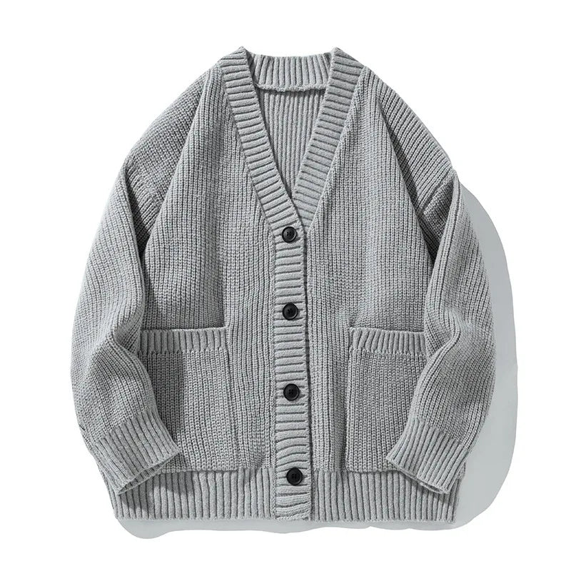 Ribbed knit cardigan with V-neck, buttons and two front pockets