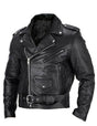 Men's fitted biker jacket with notched collar, angled zip, pockets and waist belt