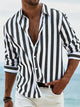Men's Striped Summer Shirt, Relaxed Fit Open Collar Casual Shirt for Holidays & Everyday Wear