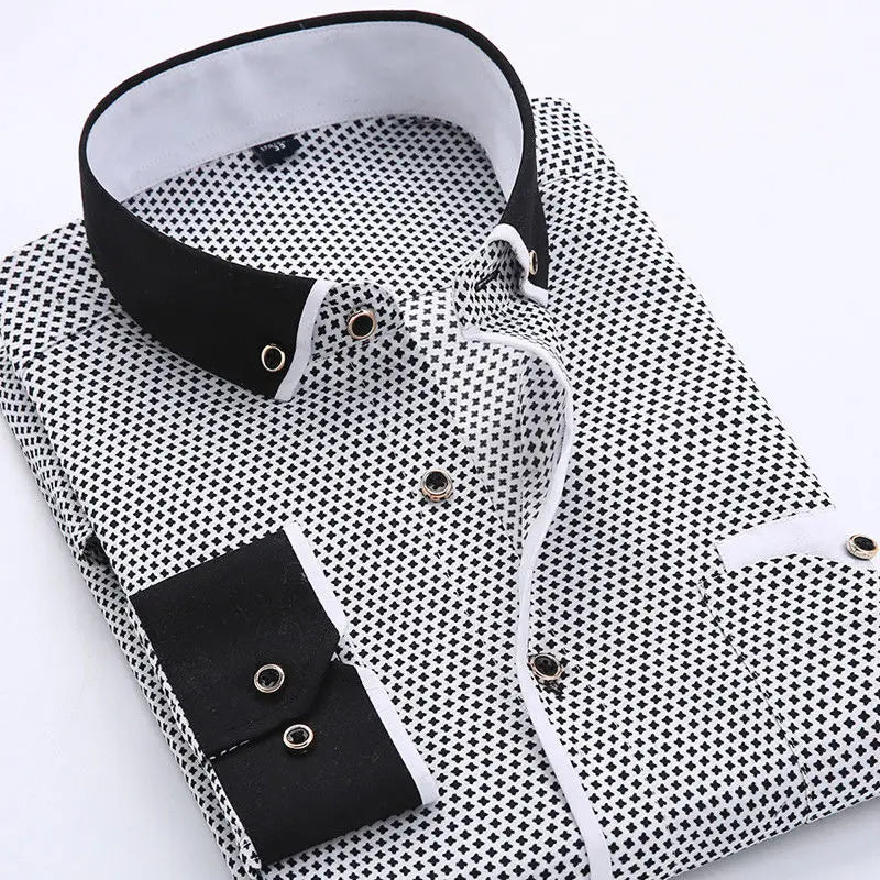Men's Long Sleeve Shirt, Slim Fit Cotton Blend Button-Down Smart Casual Shirt