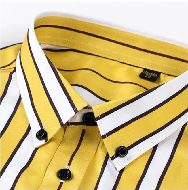 Men's Striped Cotton Shirt, Modern Fit Breathable Long Sleeve Smart Casual Shirt