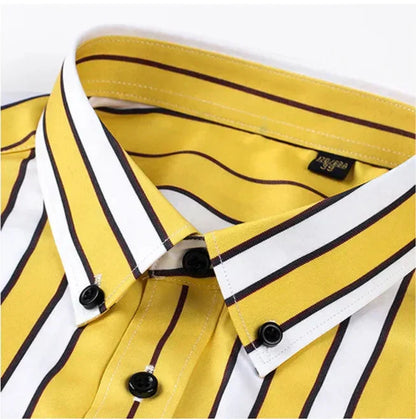 Men's Striped Cotton Shirt, Modern Fit Breathable Long Sleeve Smart Casual Shirt