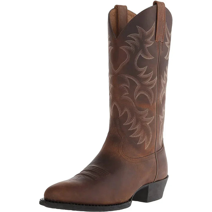 Men's tall embroidered cowboy boots with pointed toe
