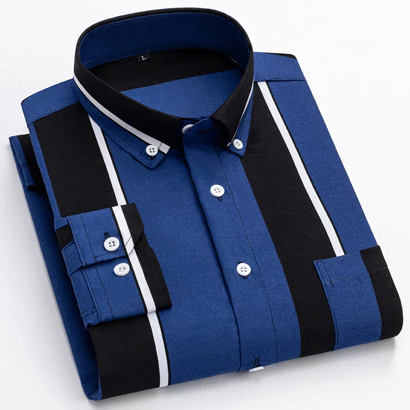 Men's Cotton Blend Shirt, Tailored Fit Breathable Button-Up Smart Casual Long Sleeve Shirt