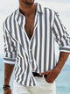Men's Striped Summer Shirt, Relaxed Fit Open Collar Casual Shirt for Holidays & Everyday Wear