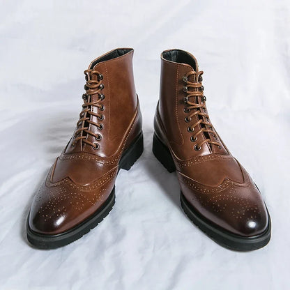 Men's lace-up brogue ankle boots with wingtip toe detailing