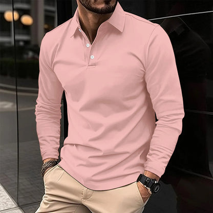 Men's long sleeve collared polo shirt with button placket