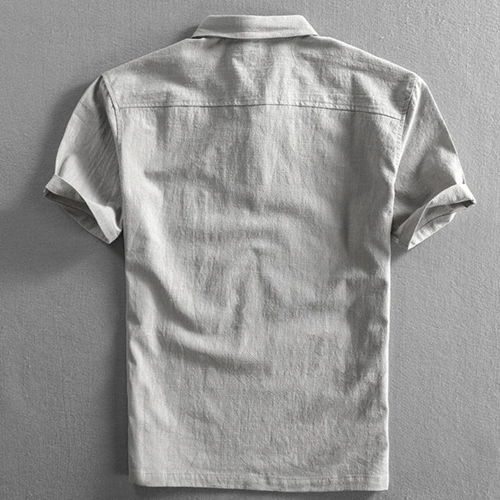 Men's Cotton Linen Polo Shirt, Breathable Short Sleeve Summer Polo with Casual Relaxed Fit