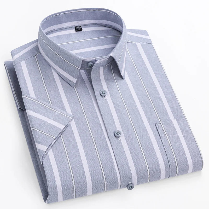 Men's Short Sleeve Cotton Shirt, Slim Fit Breathable Button-Down Casual Summer Shirt