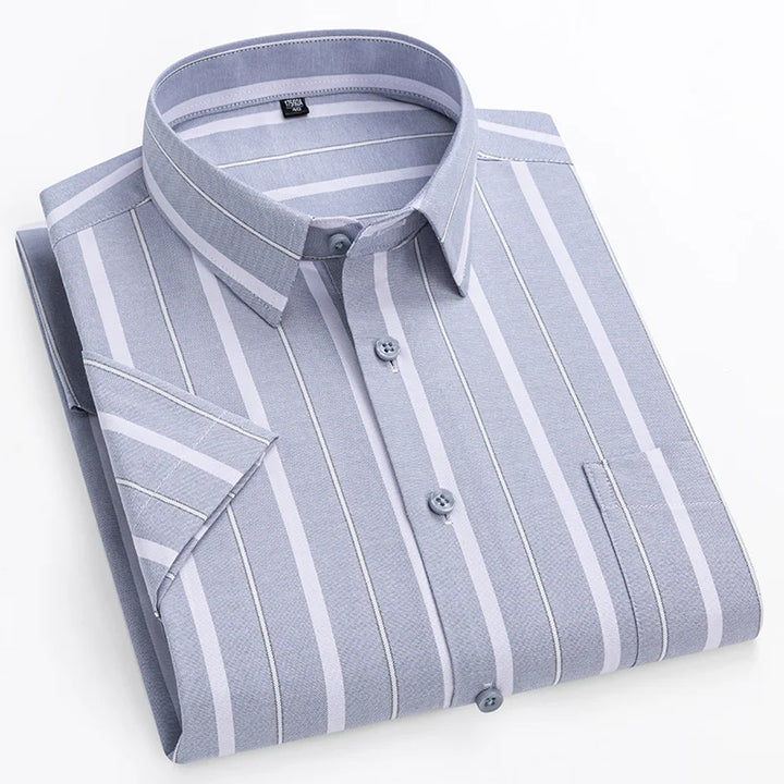 Men's Short Sleeve Cotton Shirt, Slim Fit Breathable Button-Down Casual Summer Shirt