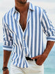 Men's Striped Summer Shirt, Relaxed Fit Open Collar Casual Shirt for Holidays & Everyday Wear