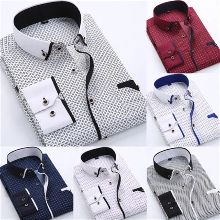 Men's Long Sleeve Shirt, Slim Fit Cotton Blend Button-Down Smart Casual Shirt