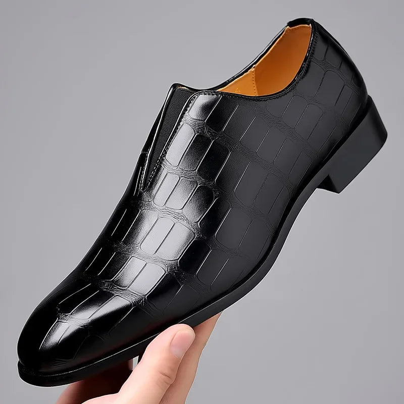 Glossy crocodile-effect embossed slip-on loafers