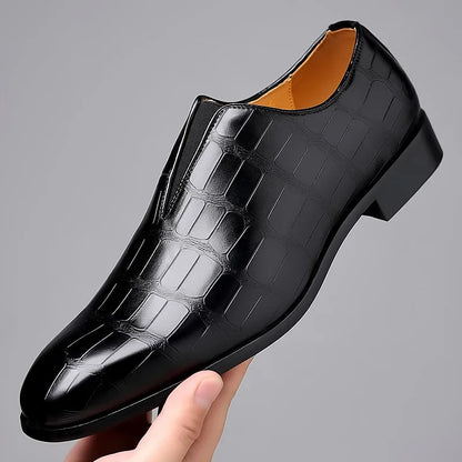 Glossy crocodile-effect embossed slip-on loafers