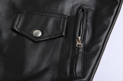Men's fitted biker jacket with notched collar, angled zip, pockets and waist belt