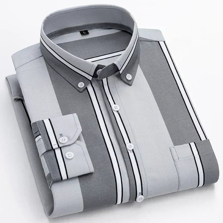 Men's Cotton Blend Shirt, Tailored Fit Breathable Button-Up Smart Casual Long Sleeve Shirt