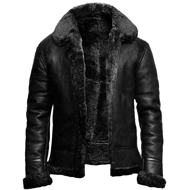 Men's hooded jacket with pile-textured lining, zip front and long sleeves