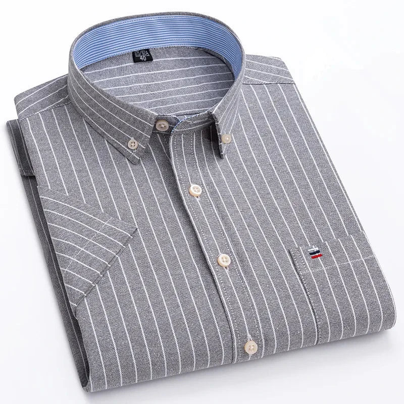 Men's Cotton Shirt, Tailored Fit Breathable Button-Up Business Casual Long Sleeve Shirt