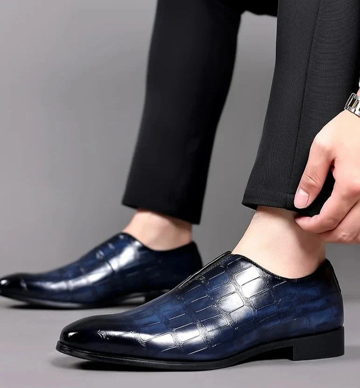 Glossy crocodile-effect embossed slip-on loafers