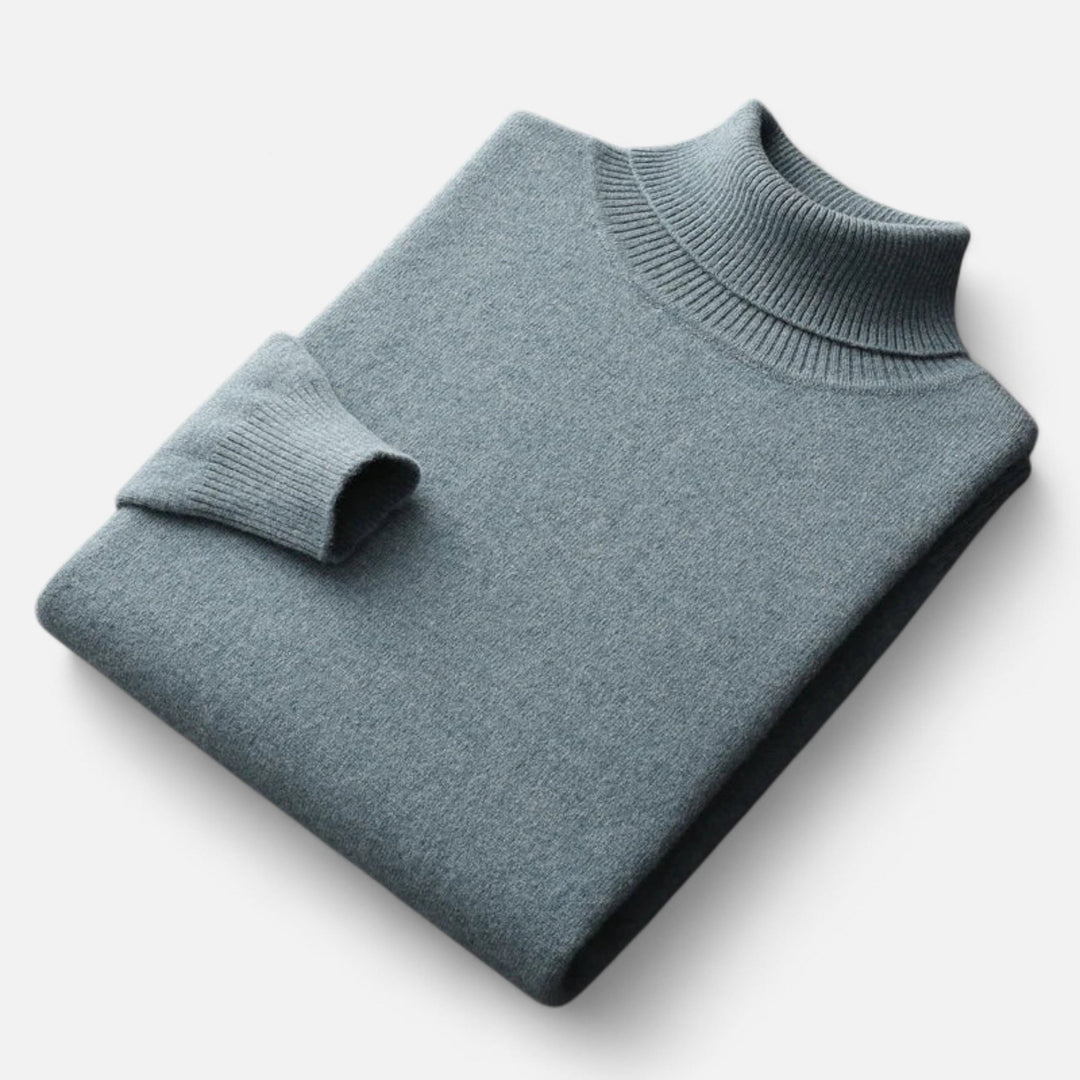 Men's plain roll-neck sweater with ribbed collar and cuffs