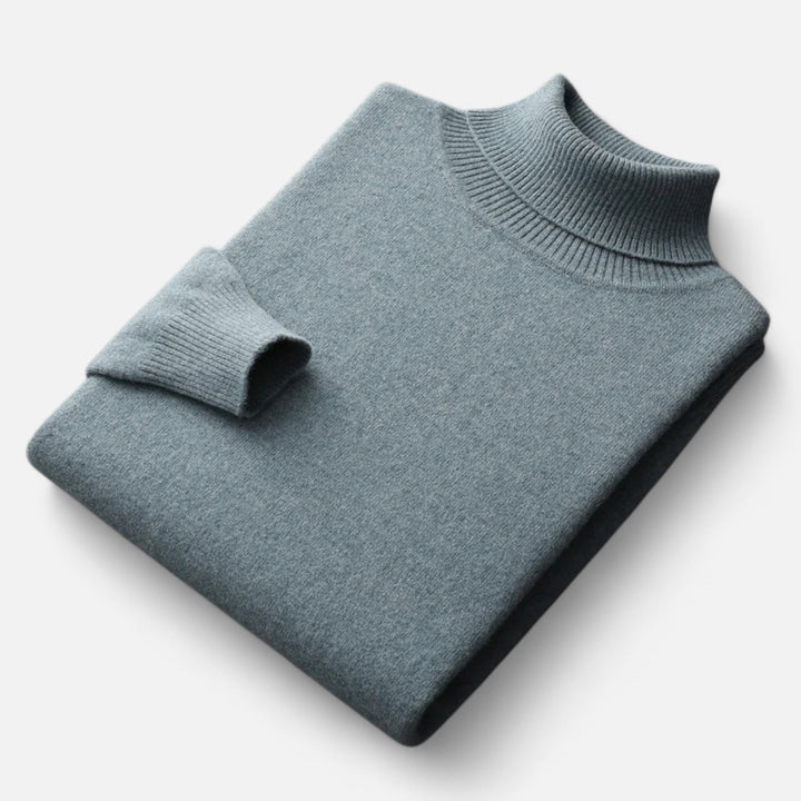 Men's plain roll-neck sweater with ribbed collar and cuffs