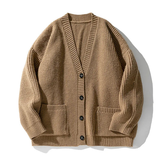 Ribbed knit cardigan with V-neck, buttons and two front pockets