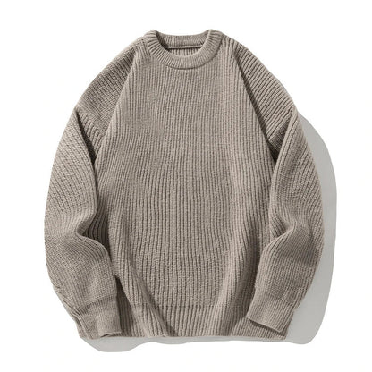 Ribbed knit sweater with crew neckline and long sleeves