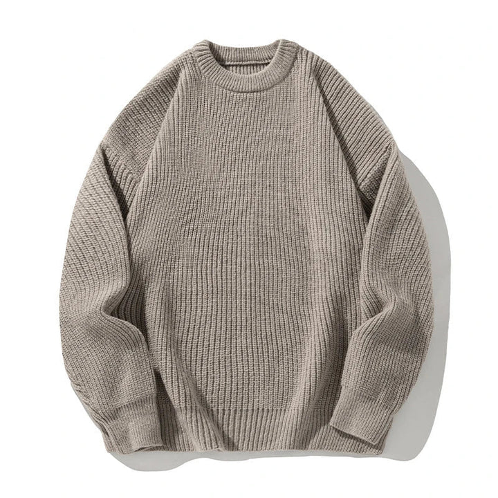 Ribbed knit sweater with crew neckline and long sleeves