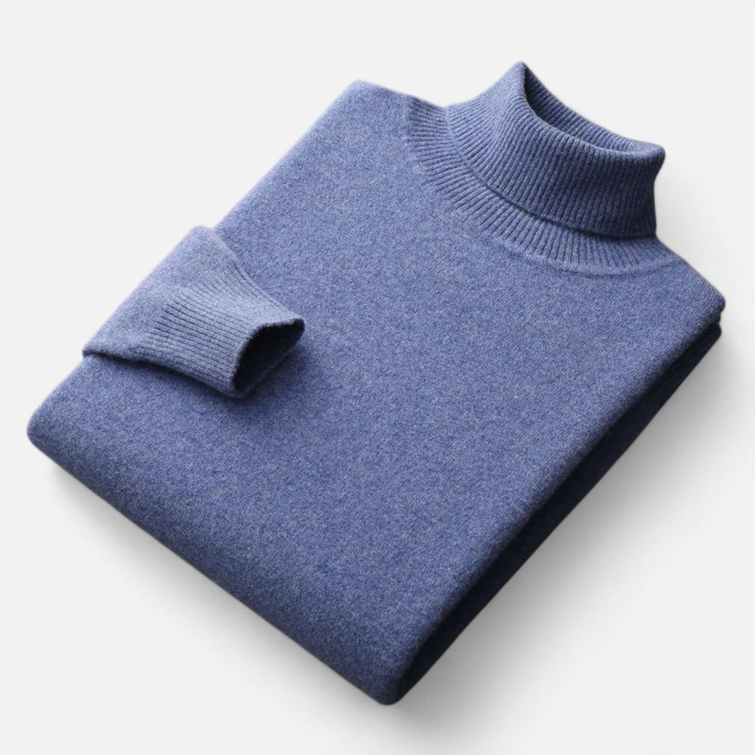 Men's plain roll-neck sweater with ribbed collar and cuffs