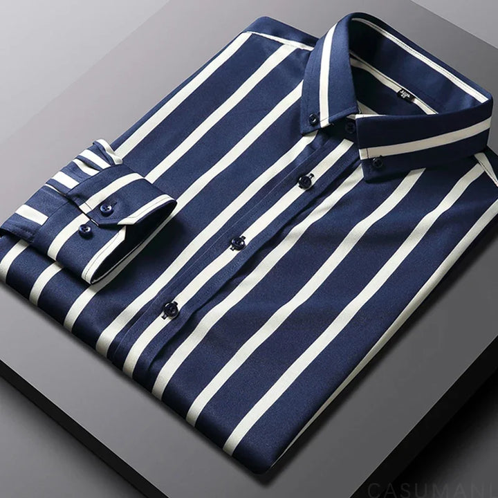 Men's Striped Cotton Shirt, Modern Fit Breathable Long Sleeve Smart Casual Shirt